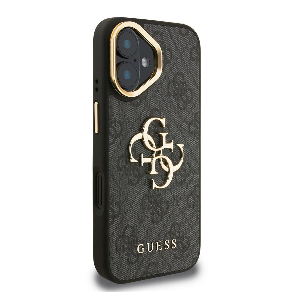 Apple iPhone 16 Guess PU 4G Metal Logo Stand Camera Frame tok (Fekete) - GUHCP16SPCS4GP4K