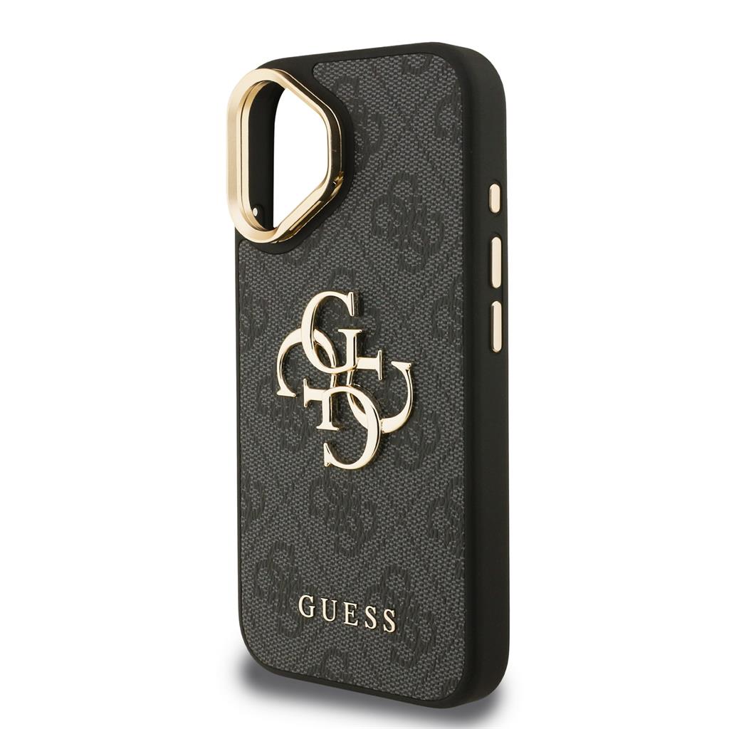 Apple iPhone 16 Guess PU 4G Metal Logo Stand Camera Frame tok (Fekete) - GUHCP16SPCS4GP4K