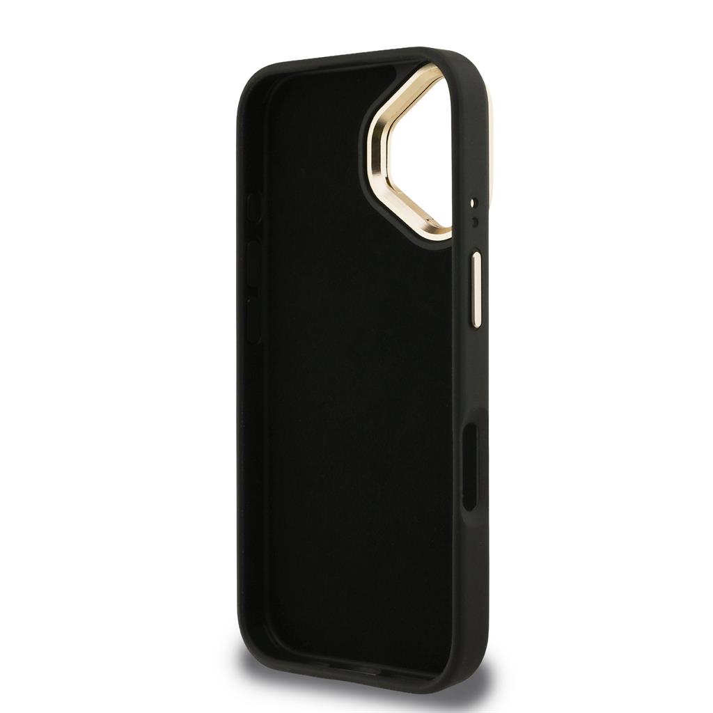 Apple iPhone 16 Guess PU 4G Metal Logo Stand Camera Frame tok (Fekete) - GUHCP16SPCS4GP4K