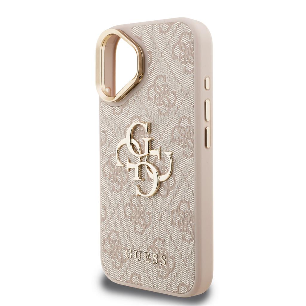 Apple iPhone 16 Guess PU 4G Metal Logo Stand Camera Frame tok (Rózsaszín) - GUHCP16SPCS4GP4P