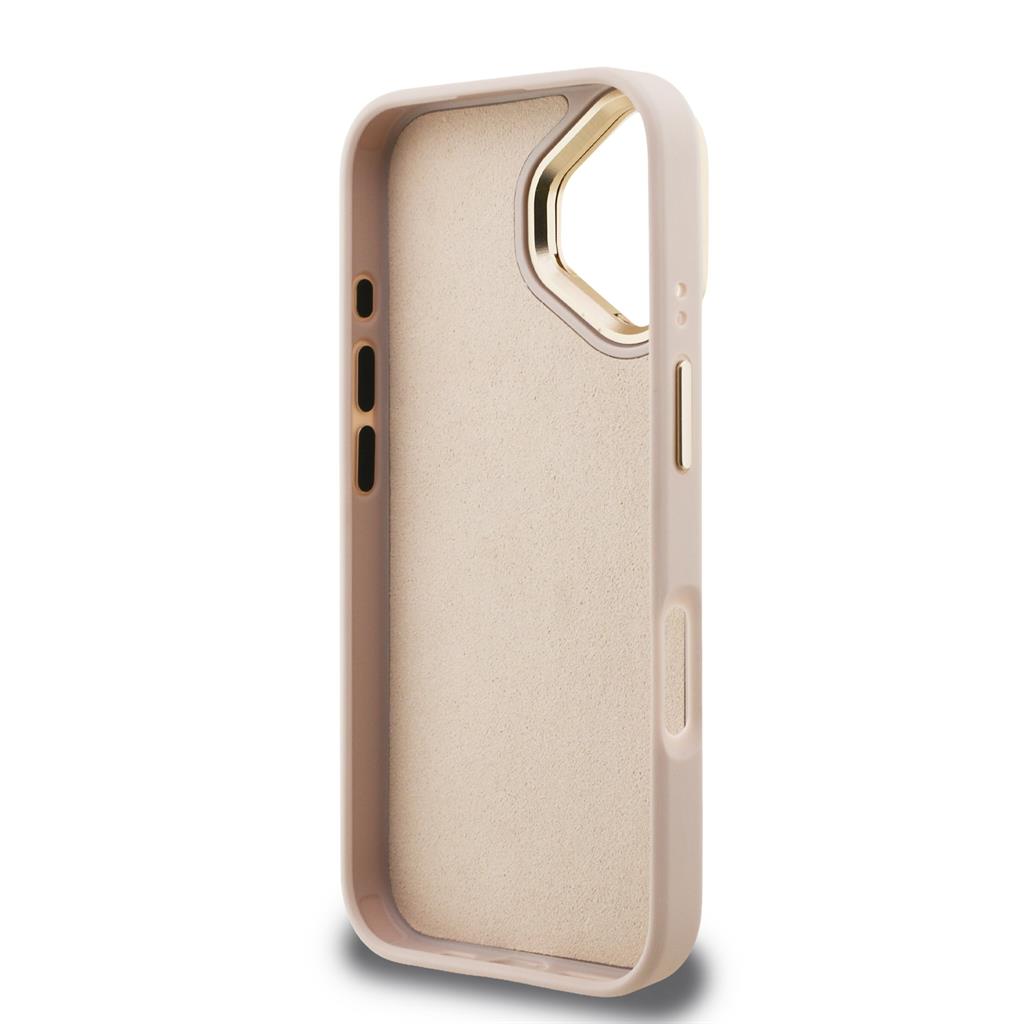 Apple iPhone 16 Guess PU 4G Metal Logo Stand Camera Frame tok (Rózsaszín) - GUHCP16SPCS4GP4P