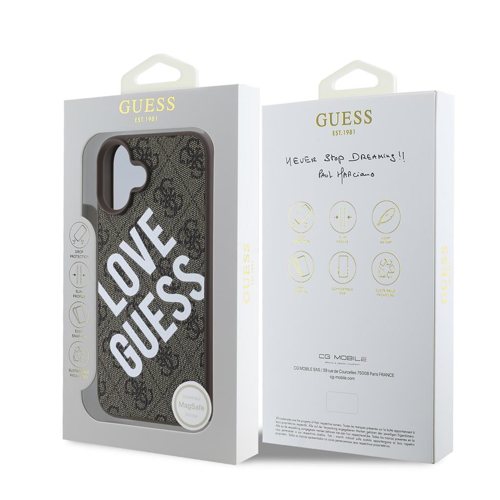 Apple iPhone 16 Guess PU Leather 4G Big Love Logo MagSafe tok (Barna) - GUHMP16SP4PLGWW