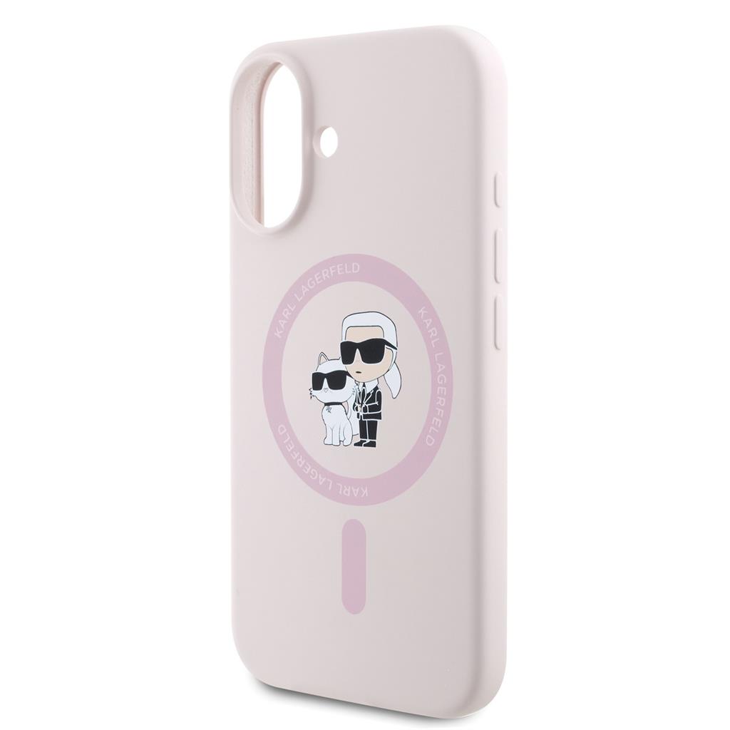 Apple iPhone 16 Karl Lagerfeld Liquid Silicone Karl and Choupette MagSafe tok (Rózsaszín) – KLHMP16SSCMKCRHP