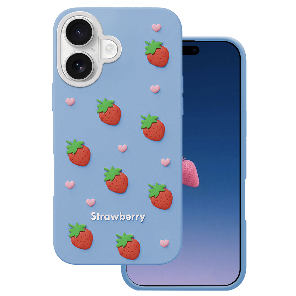 Apple iPhone 16 / iPhone 17 Strawberry hátlap tok (Kék)