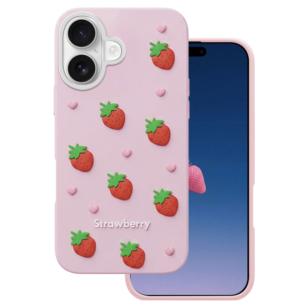 Apple iPhone 16 / iPhone 17 Strawberry hátlap tok (Rózsaszín)