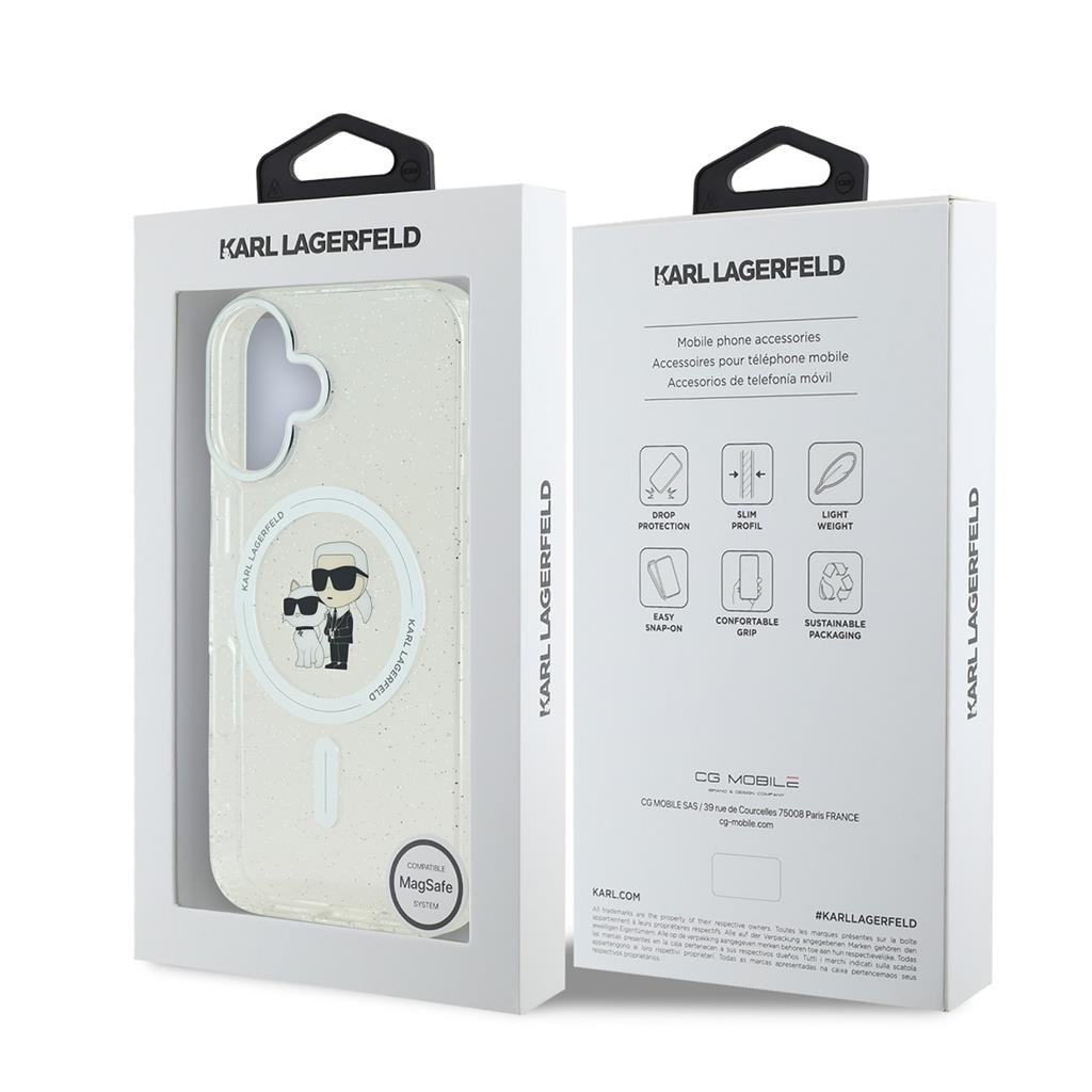 Apple iPhone 16 Karl Lagerfeld IML Glitter Karl and Choupette MagSafe tok (Átlátszó) - KLHMP16SHGKCNOT