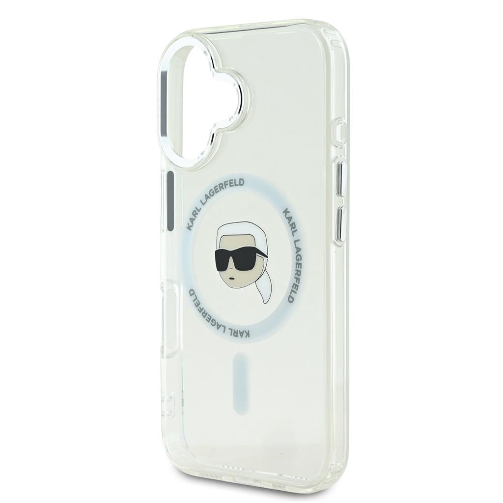 Apple iPhone 16 Karl Lagerfeld IML Karl Head Metal Frame MagSafe tok (Átlátszó) - KLHMP16SHLSKIH