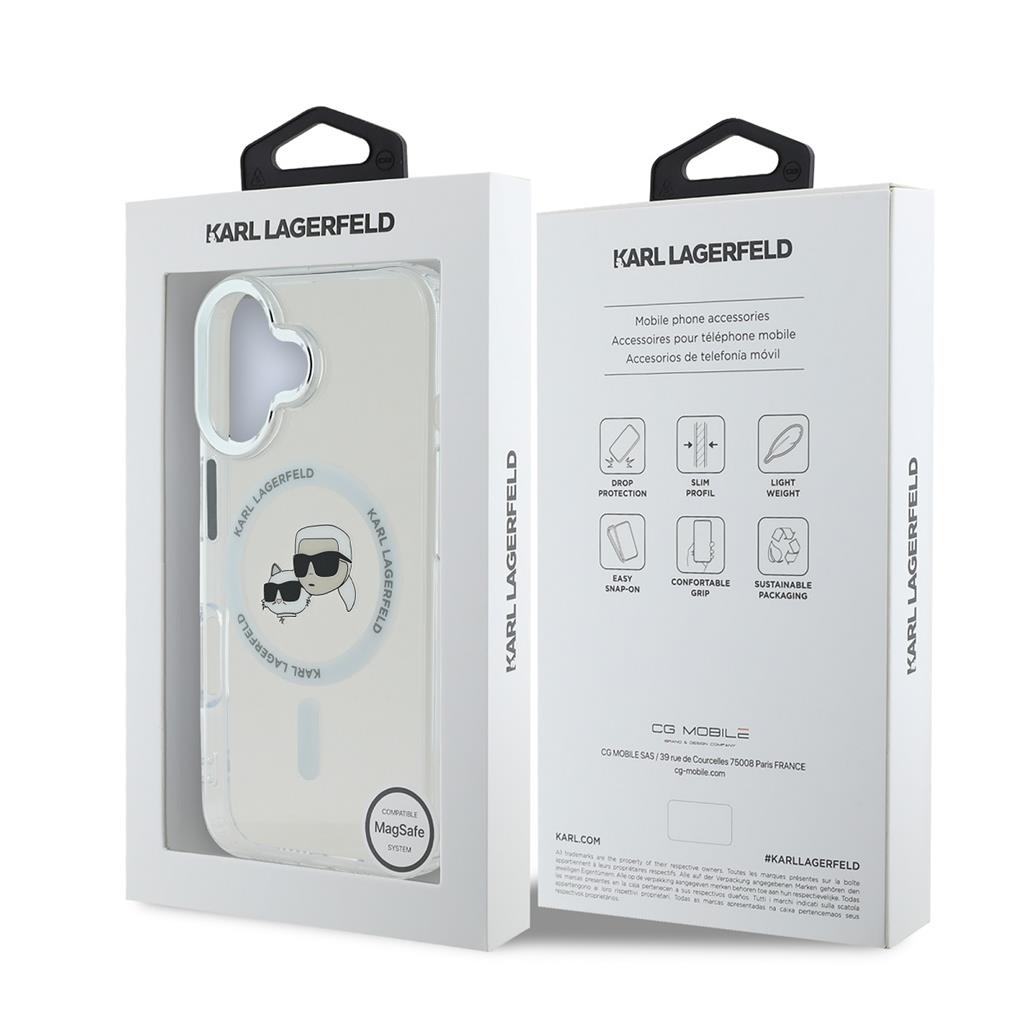 Apple iPhone 16 Karl Lagerfeld IML K&CH Heads Metal Frame MagSafe tok (Átlátszó) - KLHMP16SHLSKCH