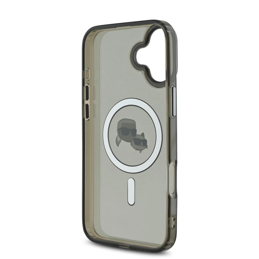 Apple iPhone 16 Karl Lagerfeld IML K&CH Heads Metal Frame MagSafe tok (Fekete) - KLHMP16SHLSKCK