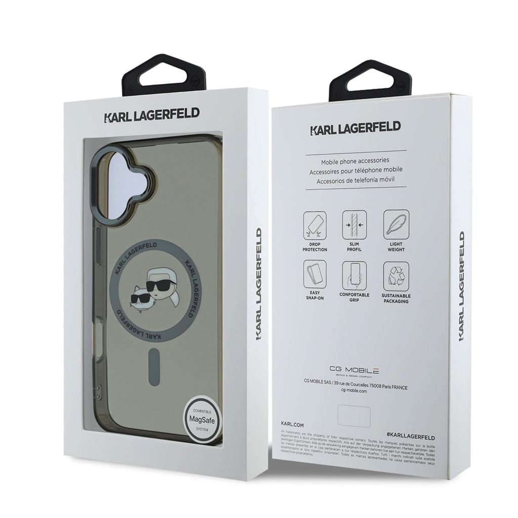 Apple iPhone 16 Karl Lagerfeld IML K&CH Heads Metal Frame MagSafe tok (Fekete) - KLHMP16SHLSKCK
