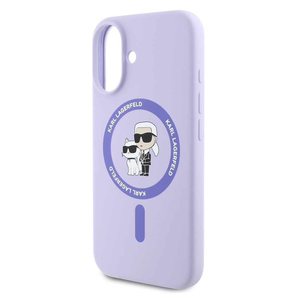 Apple iPhone 16 Karl Lagerfeld Liquid Silicone Karl and Choupette MagSafe tok (Lila) - KLHMP16SSCMKCRHU
