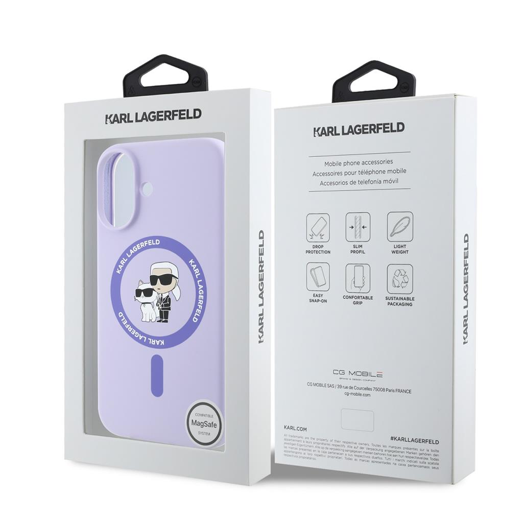Apple iPhone 16 Karl Lagerfeld Liquid Silicone Karl and Choupette MagSafe tok (Lila) - KLHMP16SSCMKCRHU