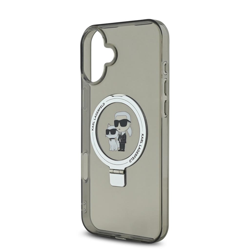 Apple iPhone 16 Karl Lagerfeld Ringstand Karl and Choupette MagSafe tok (Fekete) - KLHMP16SHMRSKCK