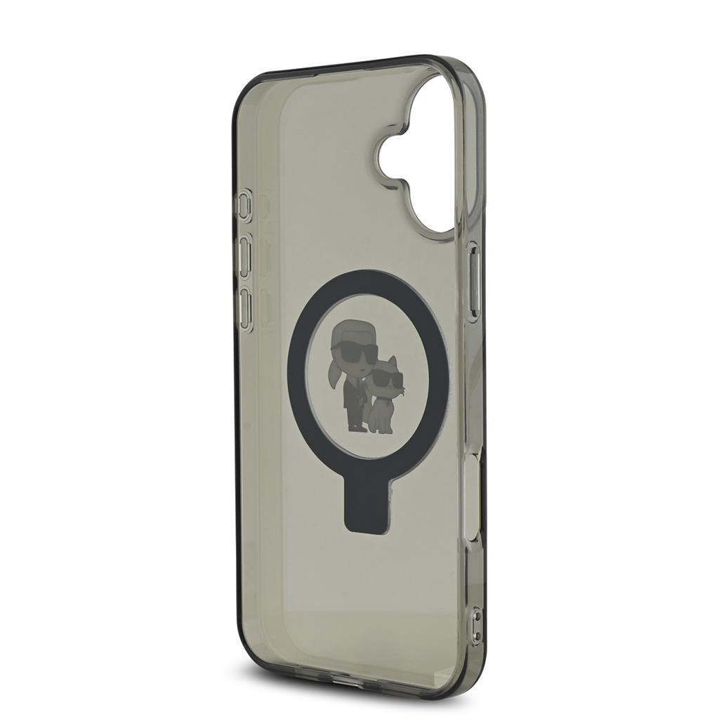 Apple iPhone 16 Karl Lagerfeld Ringstand Karl and Choupette MagSafe tok (Fekete) - KLHMP16SHMRSKCK