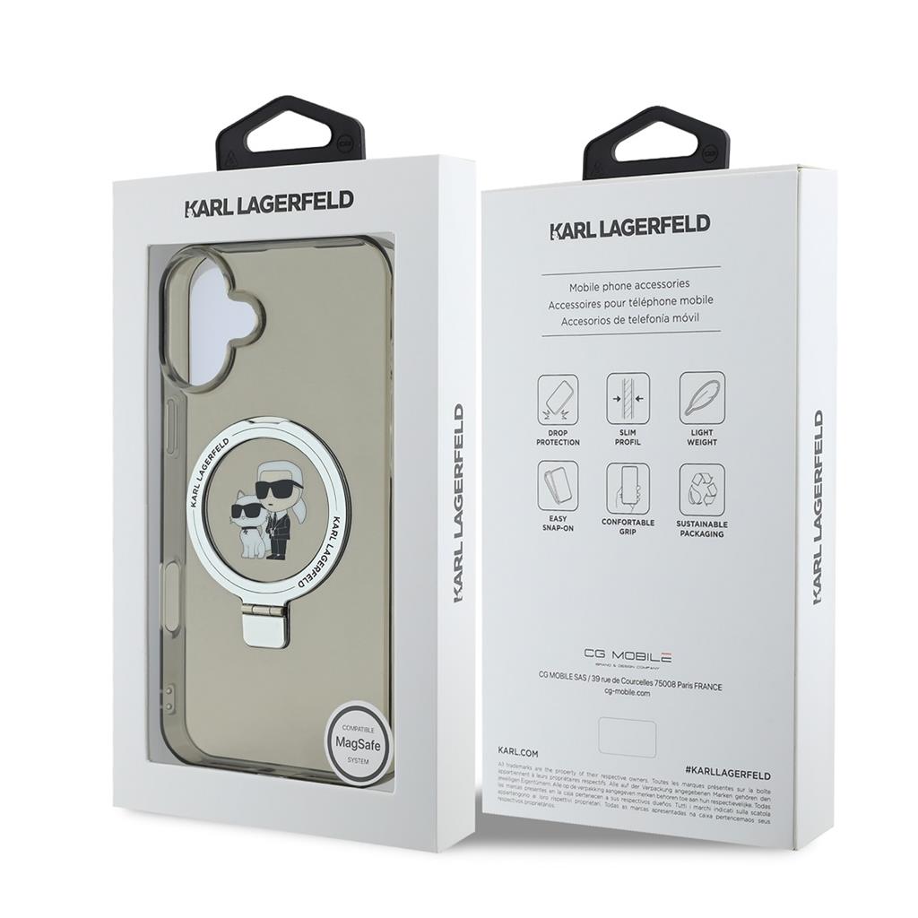 Apple iPhone 16 Karl Lagerfeld Ringstand Karl and Choupette MagSafe tok (Fekete) - KLHMP16SHMRSKCK