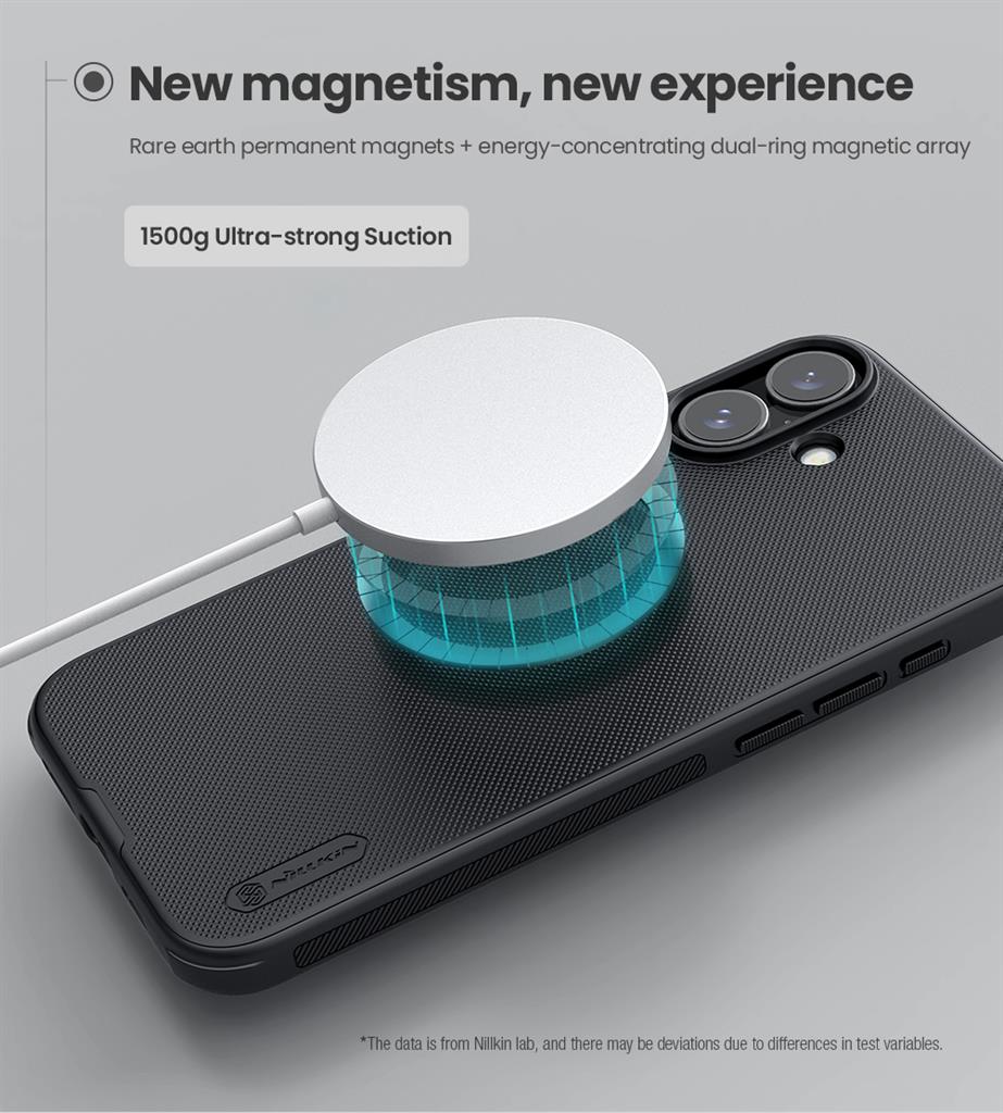 Apple iPhone 16 Nillkin Super frosted shield pro magsafe strapabíró hátlap tok (Fekete)