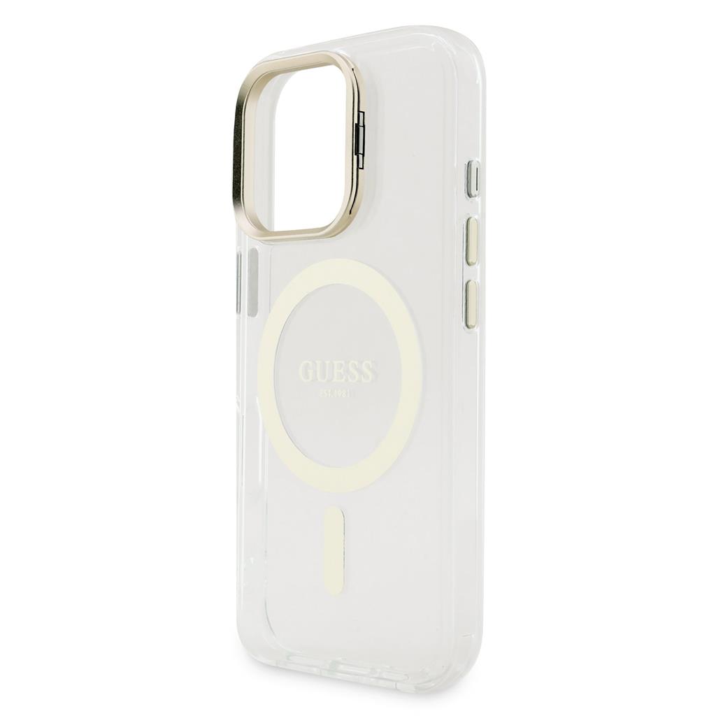 Apple iPhone 16 Pro Guess PC/TPU Electroplated Stand Camera Frame MagSafe tok cserélhető hátlappal (Átlátszó) - GUBPSBHMP16LF4P0