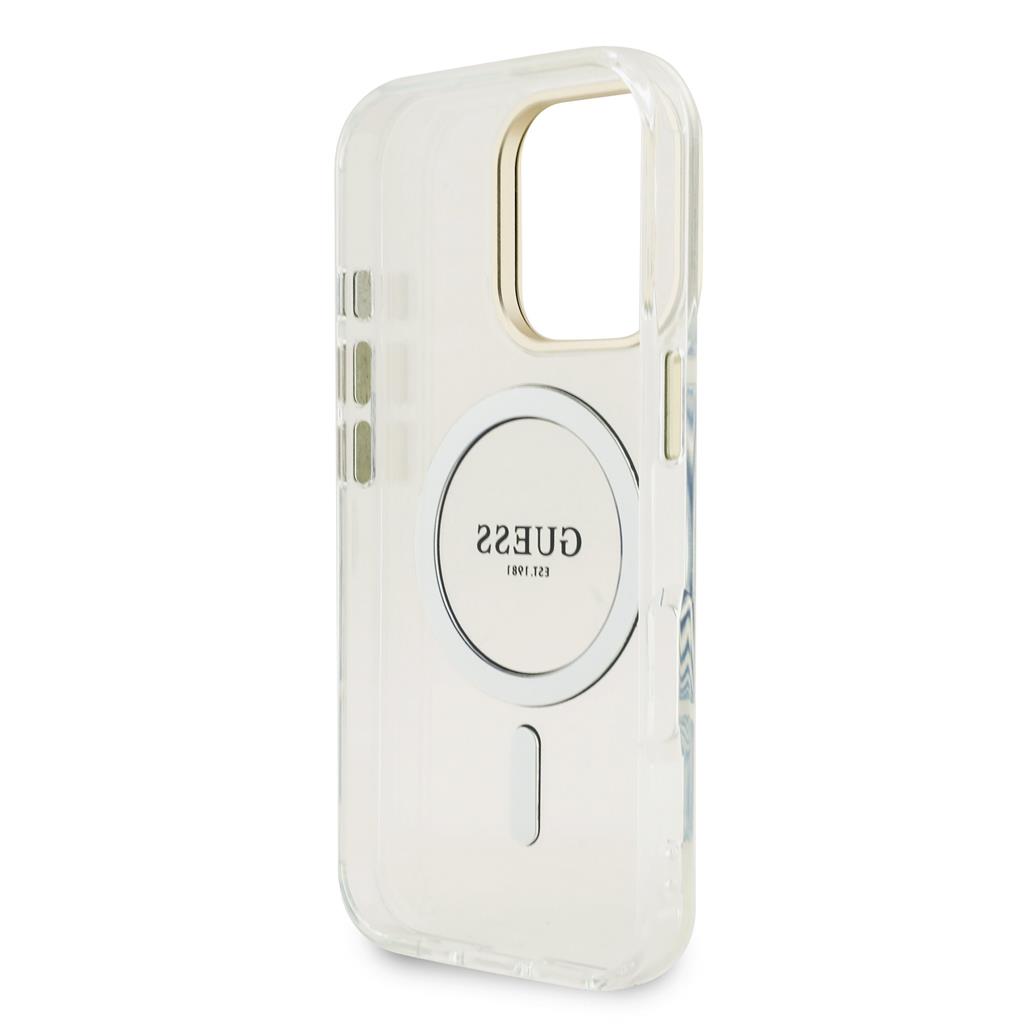 Apple iPhone 16 Pro Guess PC/TPU Electroplated Stand Camera Frame MagSafe tok cserélhető hátlappal (Átlátszó) - GUBPSBHMP16LF4P0