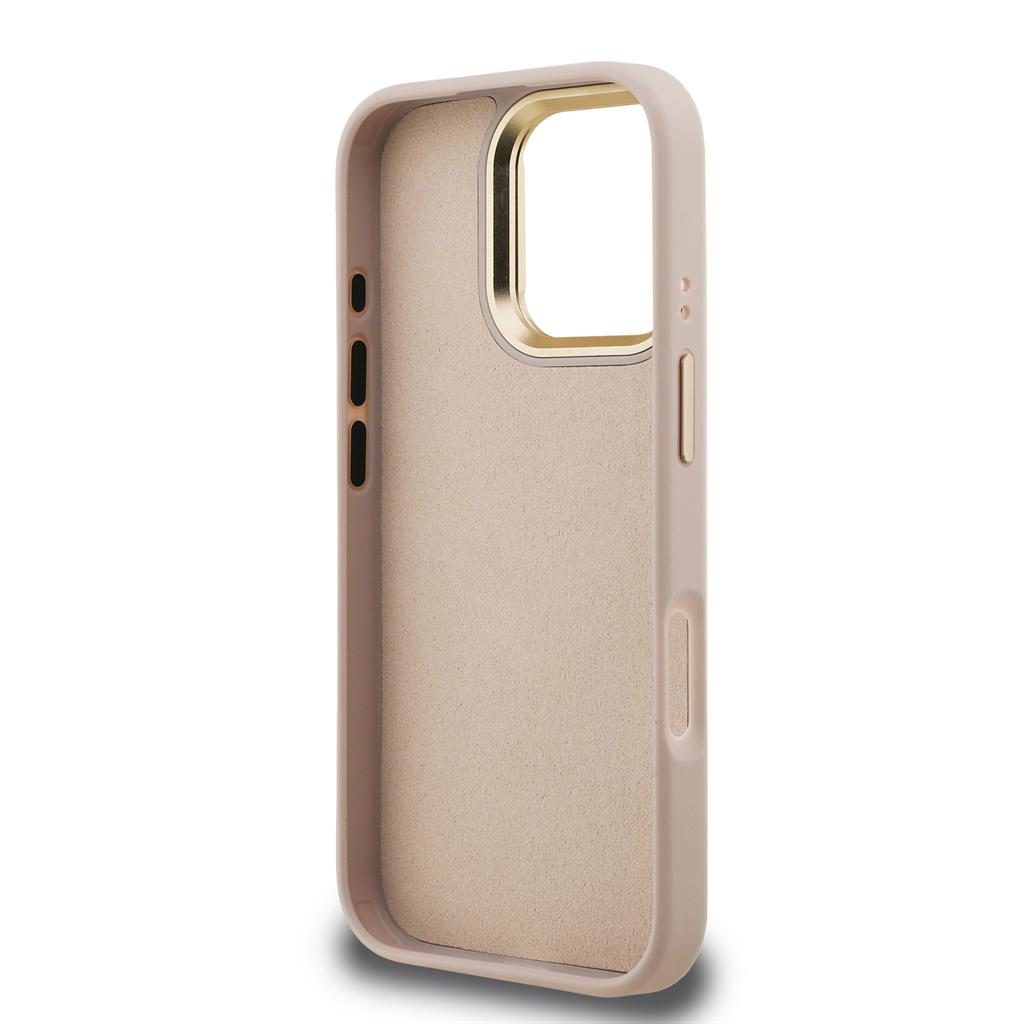Apple iPhone 16 Pro Guess PU 4G Metal Logo Stand Camera Frame tok (Rózsaszín) - GUHCP16LPCS4GP4P