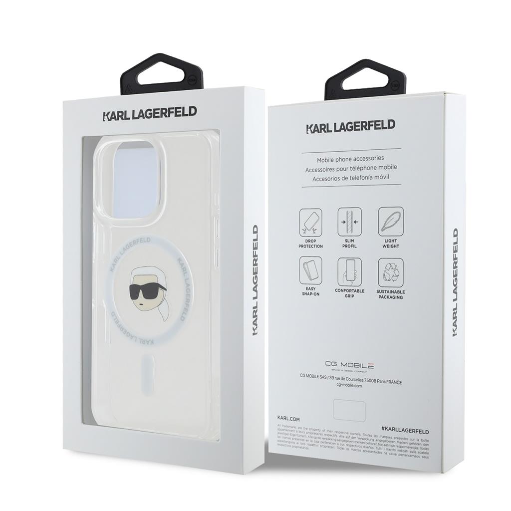 Apple iPhone 16 Pro Karl Lagerfeld IML Karl Head Metal Frame MagSafe tok (Átlátszó) - KLHMP16LHLSKIH