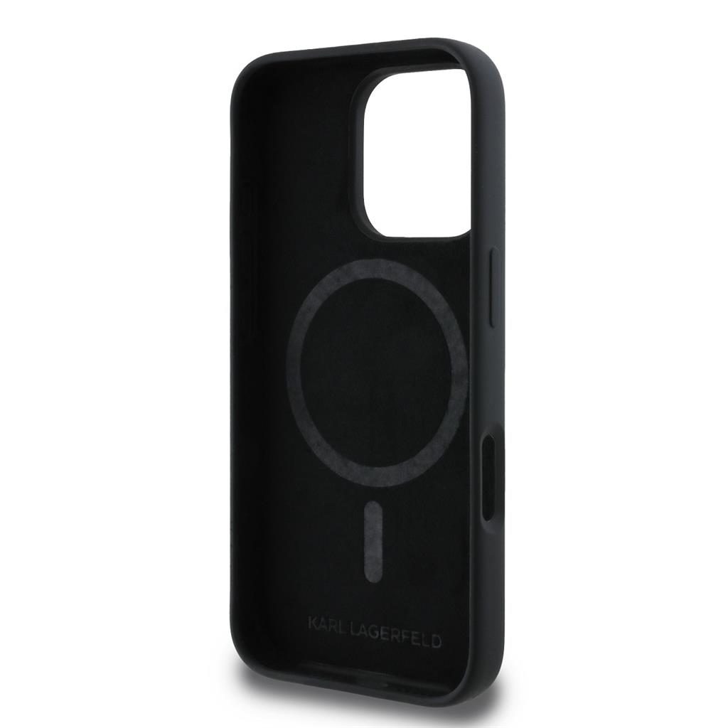 Apple iPhone 16 Pro Karl Lagerfeld Liquid Silicone K&CH Heads MagSafe tok (Fekete) – KLHMP16LSKCHTCK