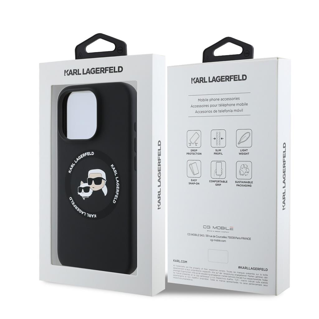 Apple iPhone 16 Pro Karl Lagerfeld Liquid Silicone K&CH Heads MagSafe tok (Fekete) – KLHMP16LSKCHTCK