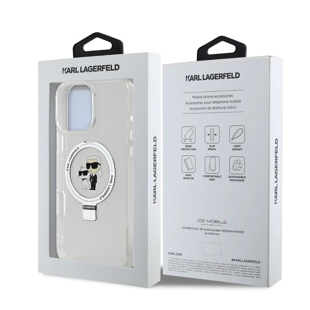 Apple iPhone 16 Pro Karl Lagerfeld Ringstand Karl and Choupette MagSafe tok (Fehér) - KLHMP16LHMRSKCH