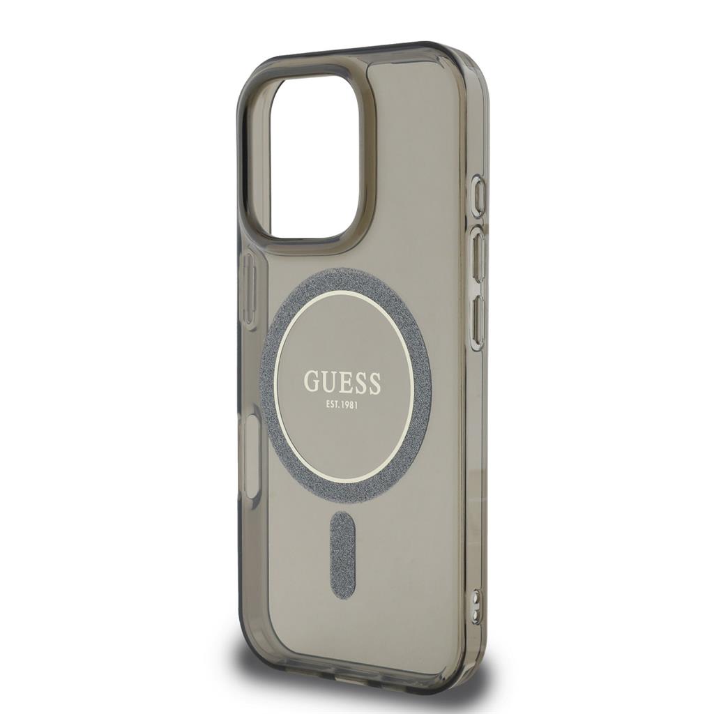 Apple iPhone 16 Pro Max Guess IML Glitter Ring MagSafe tok (Fekete) - GUHMP16XHFGEREK