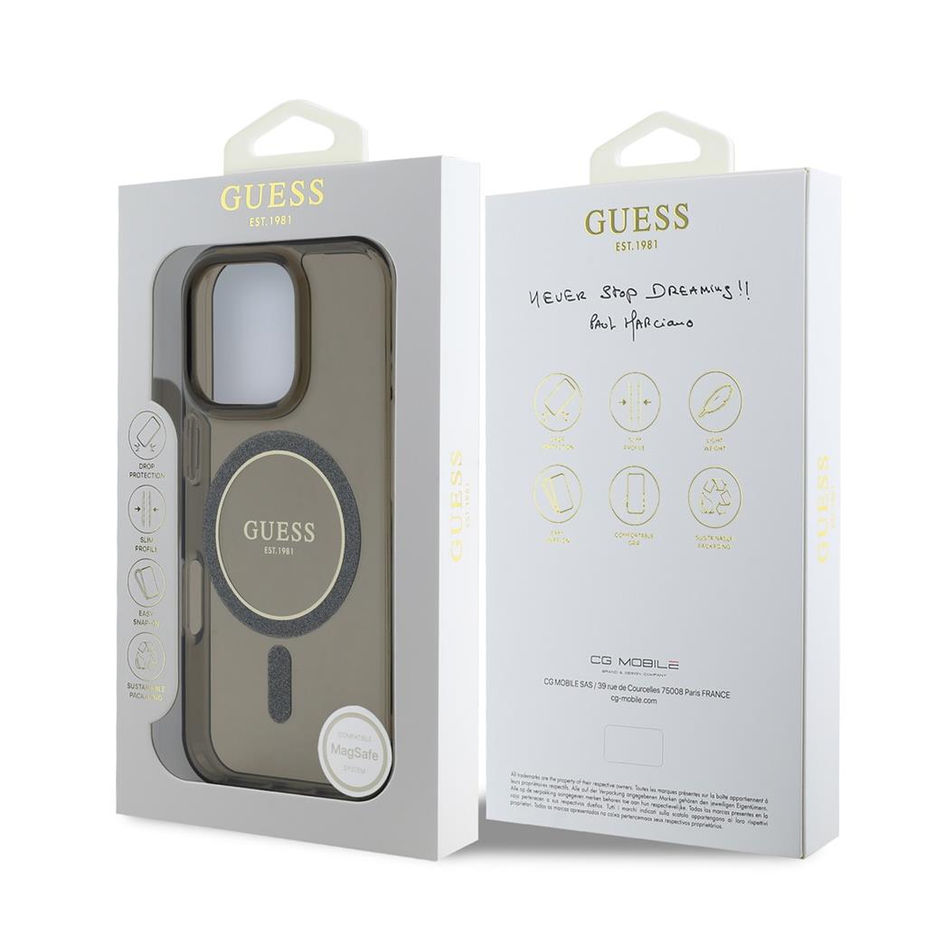 Apple iPhone 16 Pro Max Guess IML Glitter Ring MagSafe tok (Fekete) - GUHMP16XHFGEREK