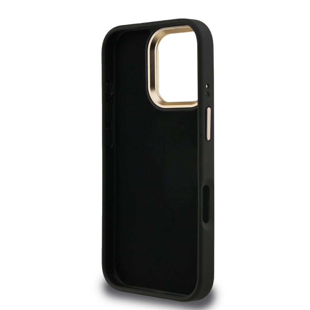 Apple iPhone 16 Pro Max Guess PU 4G Metal Logo Stand Camera Frame tok (Fekete) - GUHCP16XPCS4GP4K