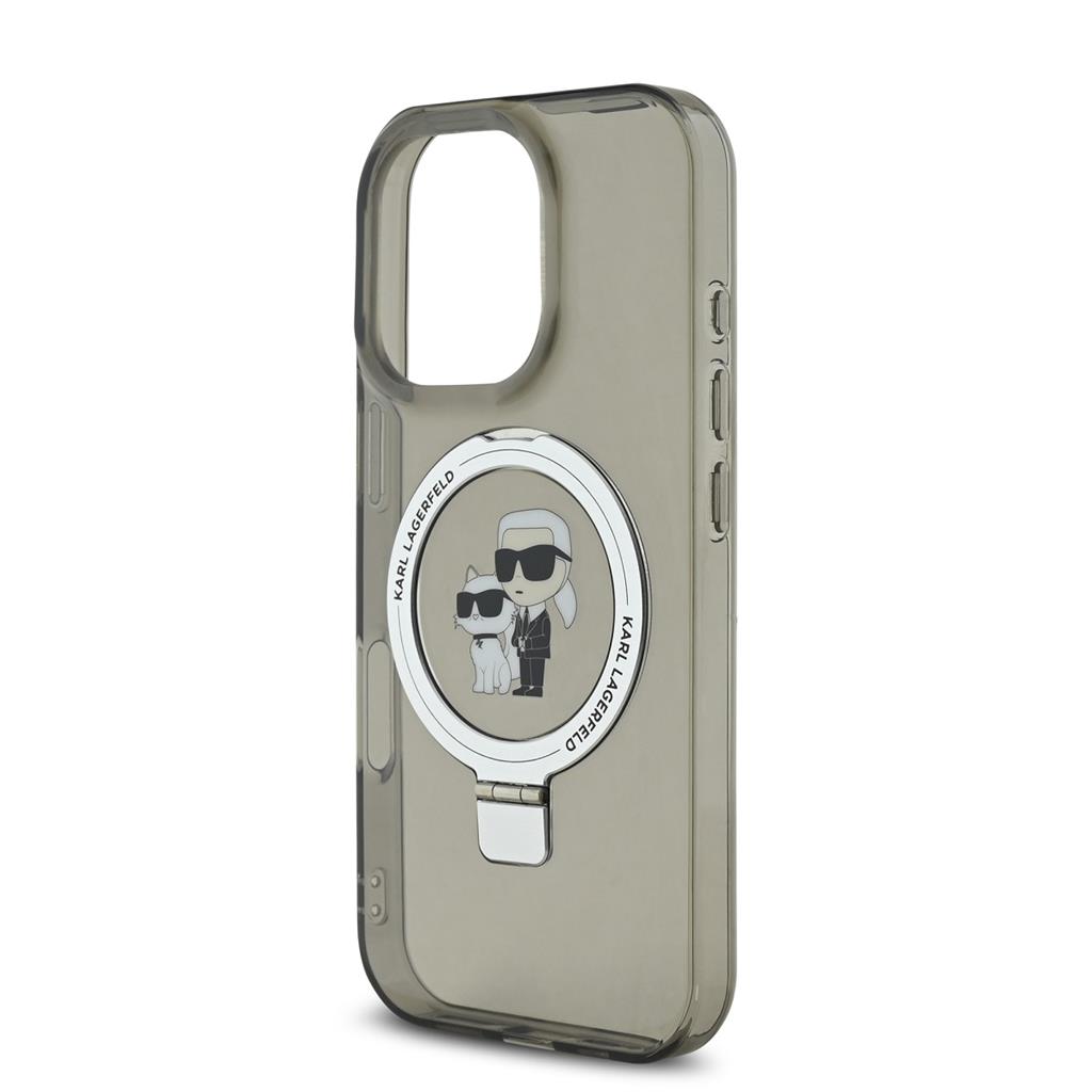 Apple iPhone 16 Pro Max Karl Lagerfeld Ringstand Karl and Choupette MagSafe tok (Fekete) - KLHMP16XHMRSKCK