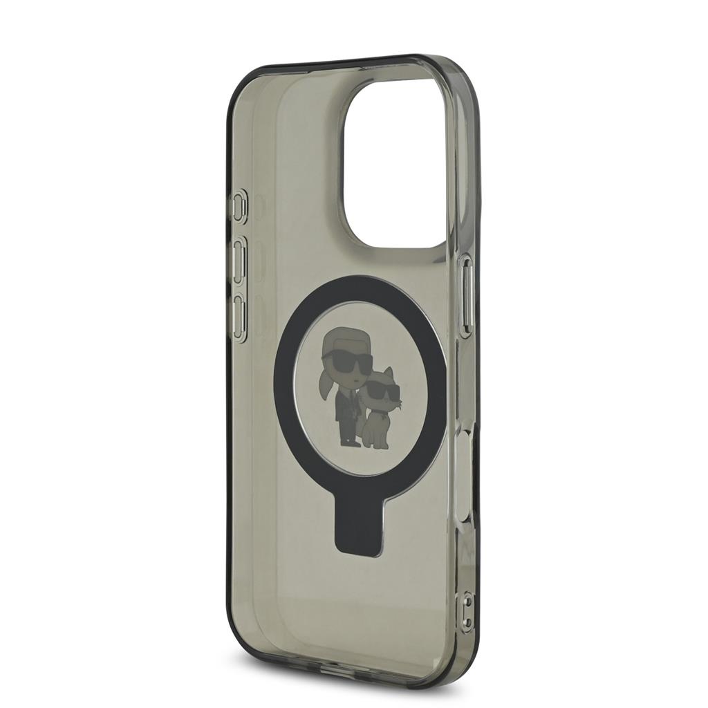 Apple iPhone 16 Pro Max Karl Lagerfeld Ringstand Karl and Choupette MagSafe tok (Fekete) - KLHMP16XHMRSKCK