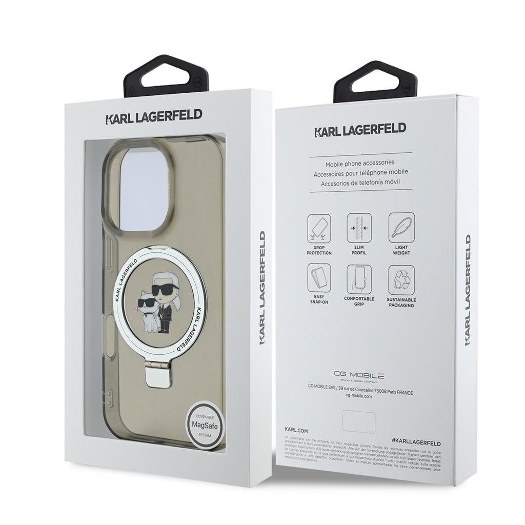 Apple iPhone 16 Pro Max Karl Lagerfeld Ringstand Karl and Choupette MagSafe tok (Fekete) - KLHMP16XHMRSKCK