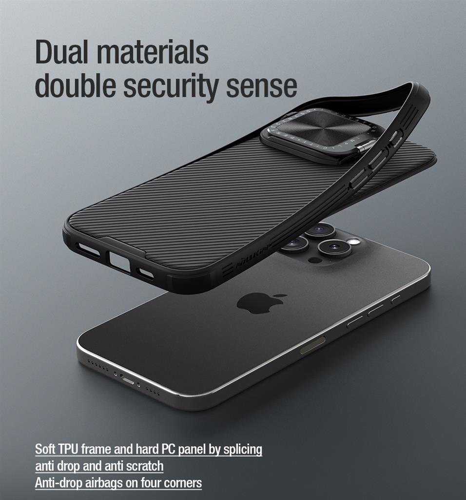 Apple iPhone 16 Pro Max Nillkin Camshield Prop hátlap tok (Fekete)