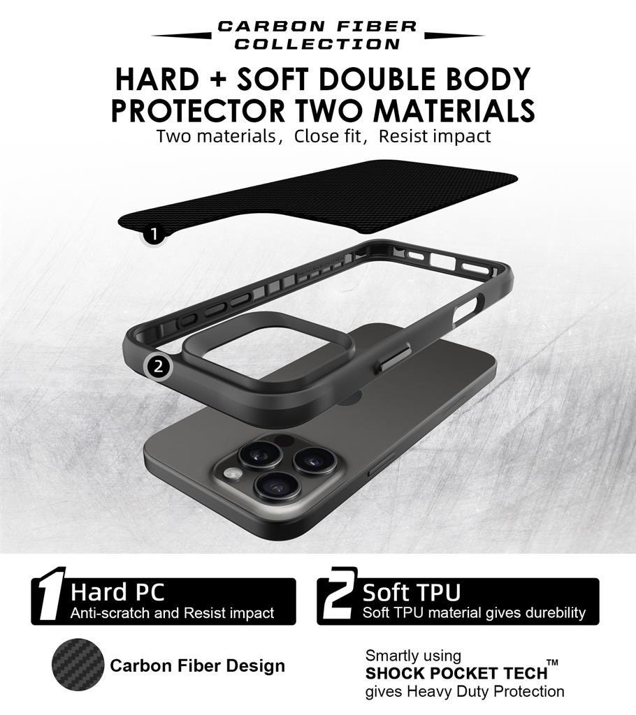 Apple iPhone 16 Pro Max TOKO Carbon fiber hátlap tok (Fekete)