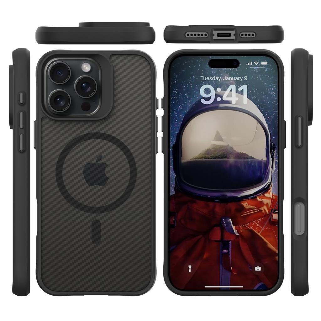 Apple iPhone 16 Pro Max TOKO Carbon fiber MagSafe hátlap tok (Fekete)
