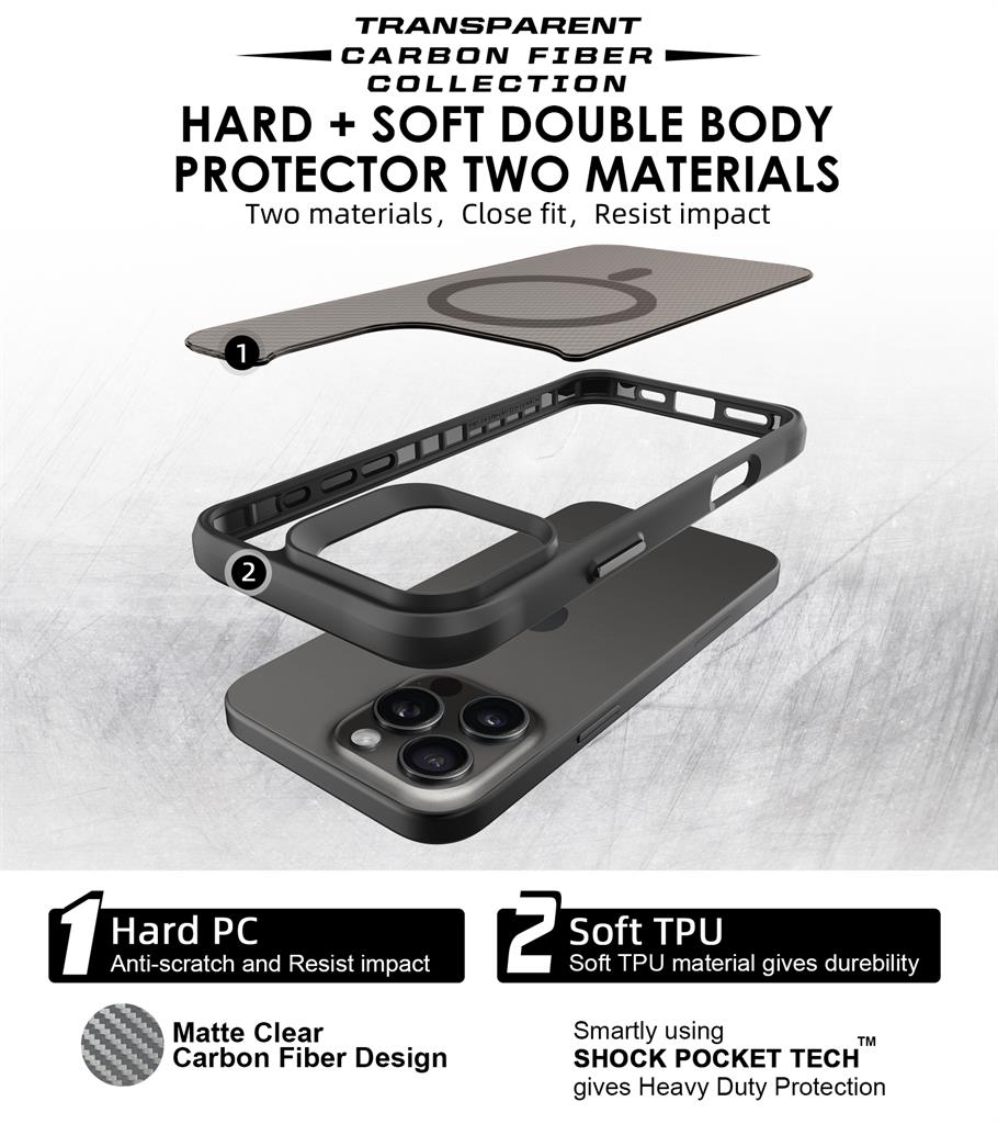 Apple iPhone 16 Pro Max TOKO Carbon fiber MagSafe hátlap tok (Fekete)