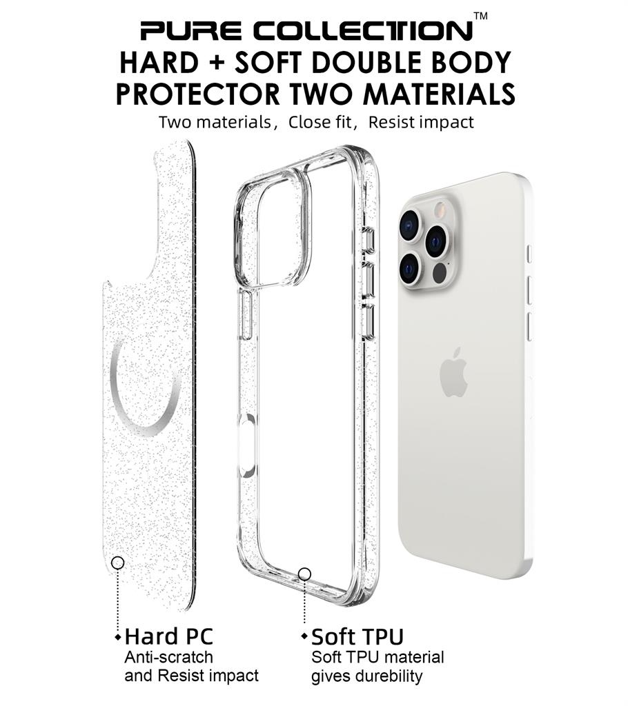 Apple iPhone 16 Pro Max TOKO Pure Glitter MagSafe hátlap tok (Ezüst)