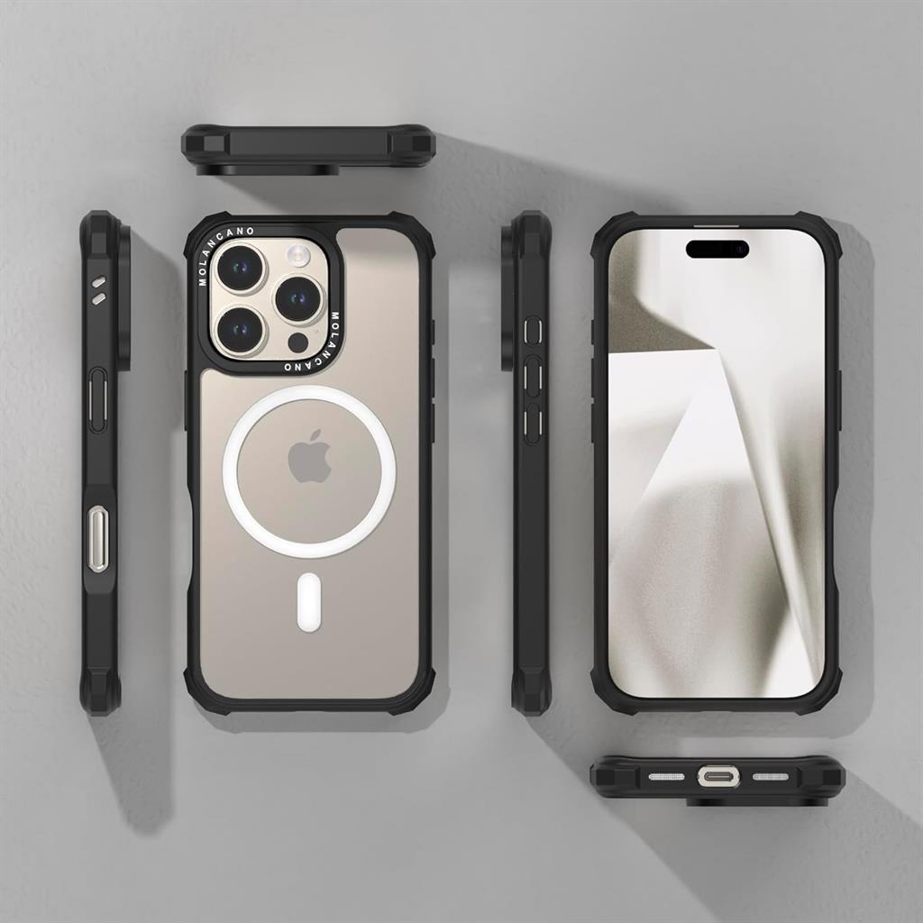 Apple iPhone 16 Pro MOLAN CANO HN7 Magsafe strapabíró hátlap tok (Fekete)
