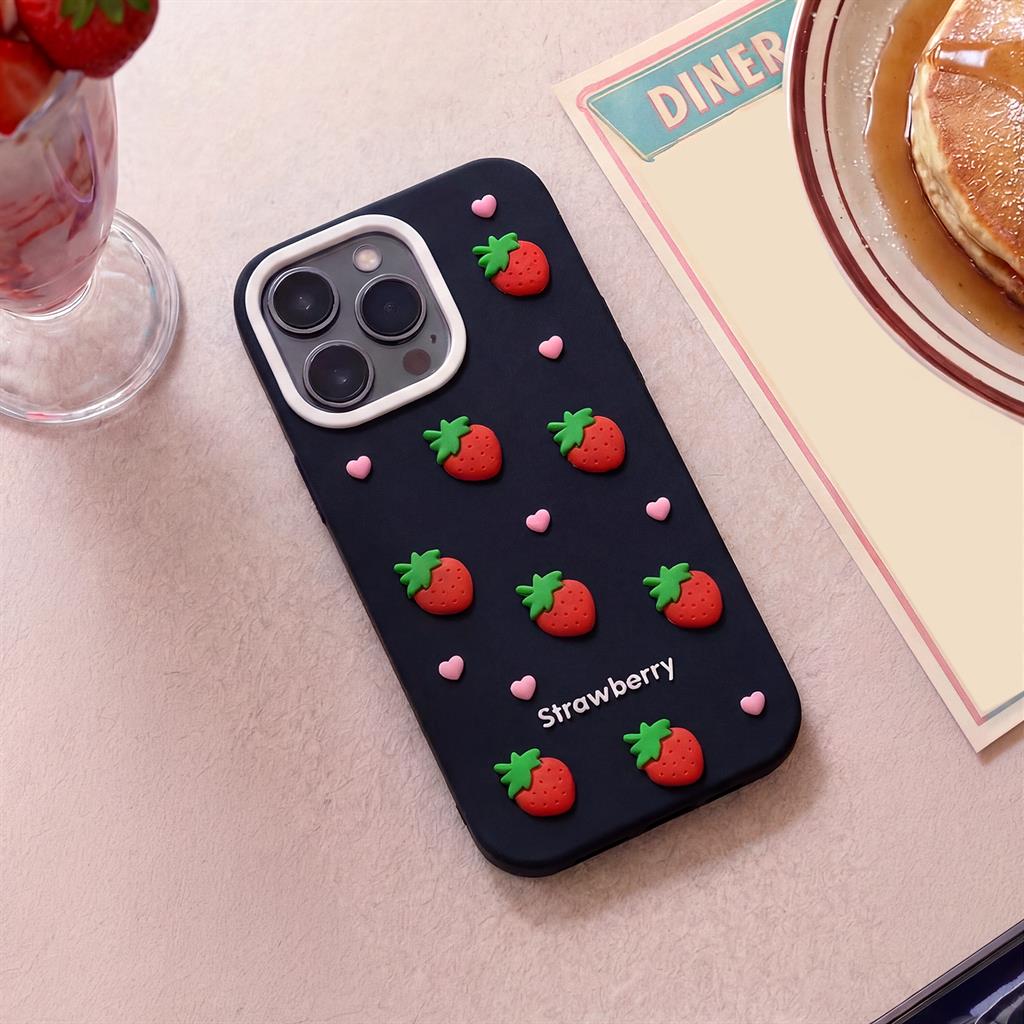 Apple iPhone 16 Pro Strawberry hátlap tok (Fekete)