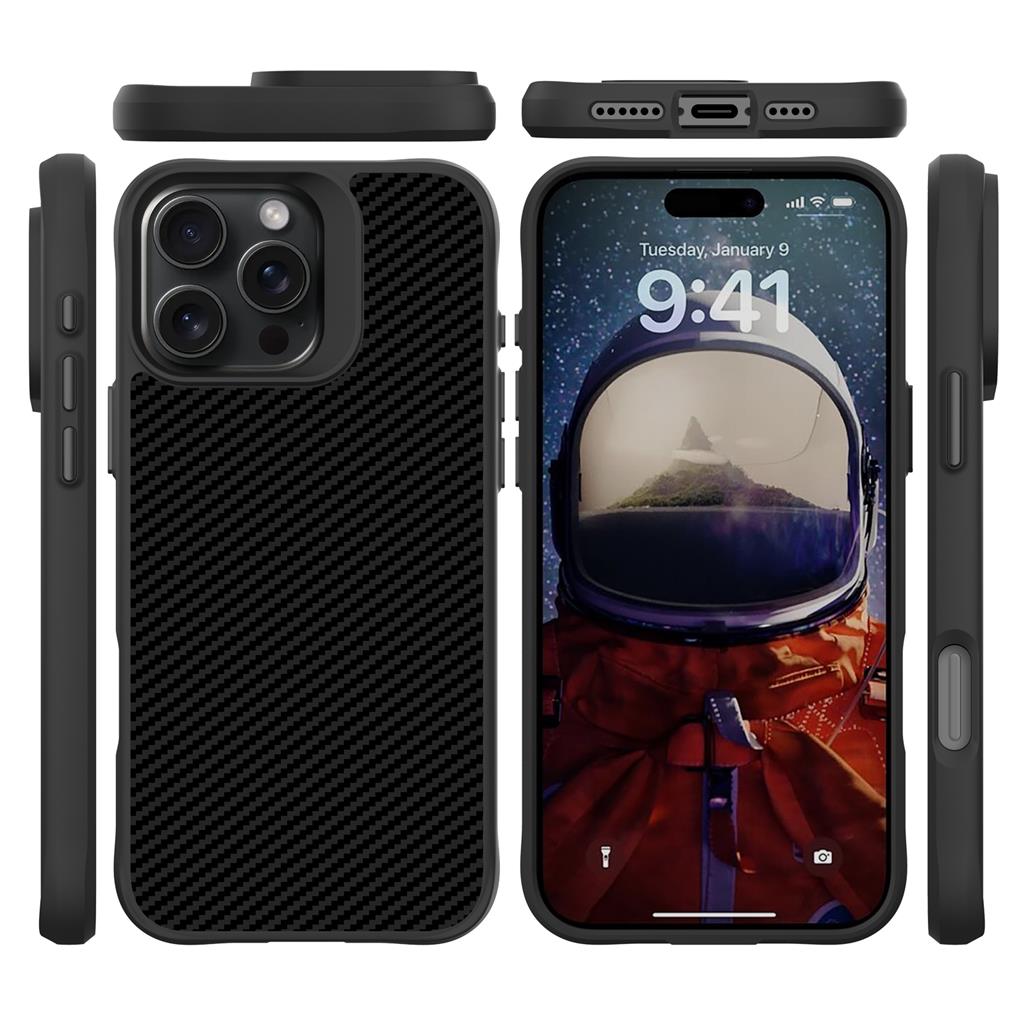 Apple iPhone 16 Pro TOKO Carbon fiber hátlap tok (Fekete)