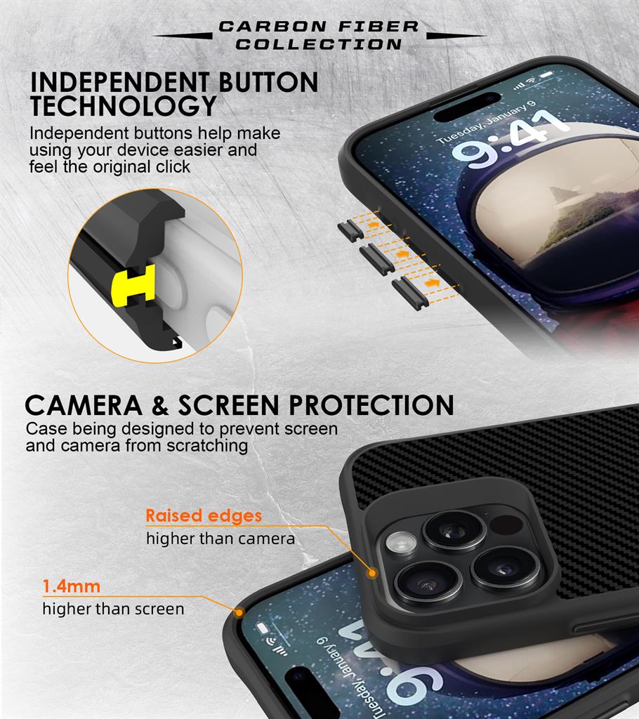Apple iPhone 16 Pro TOKO Carbon fiber hátlap tok (Fekete)