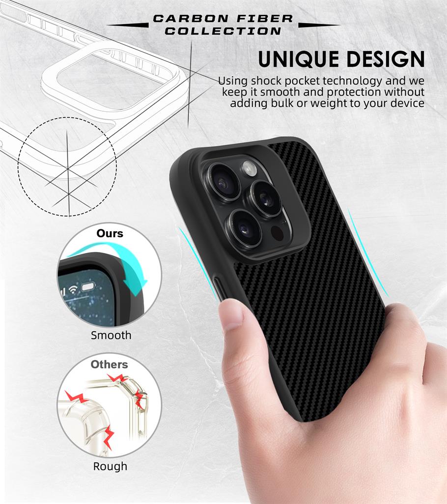 Apple iPhone 16 Pro TOKO Carbon fiber hátlap tok (Fekete)