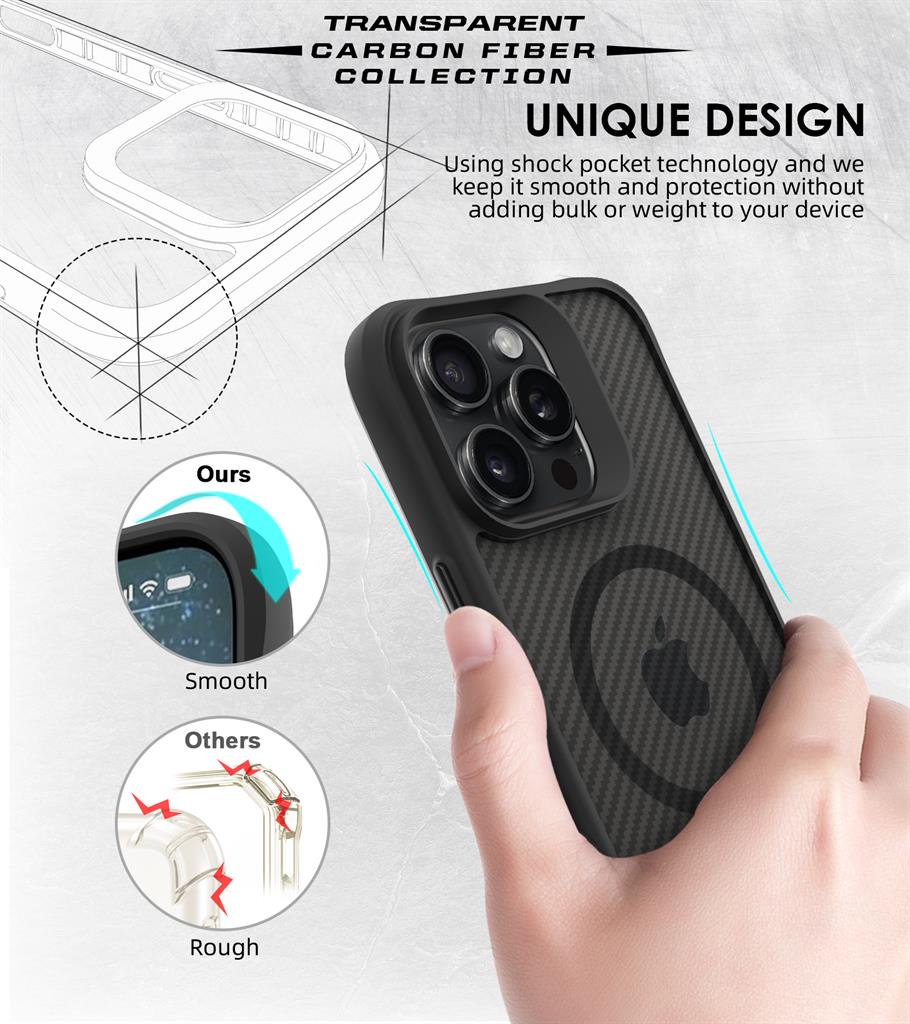 Apple iPhone 16 Pro TOKO Carbon fiber MagSafe hátlap tok (Fekete)