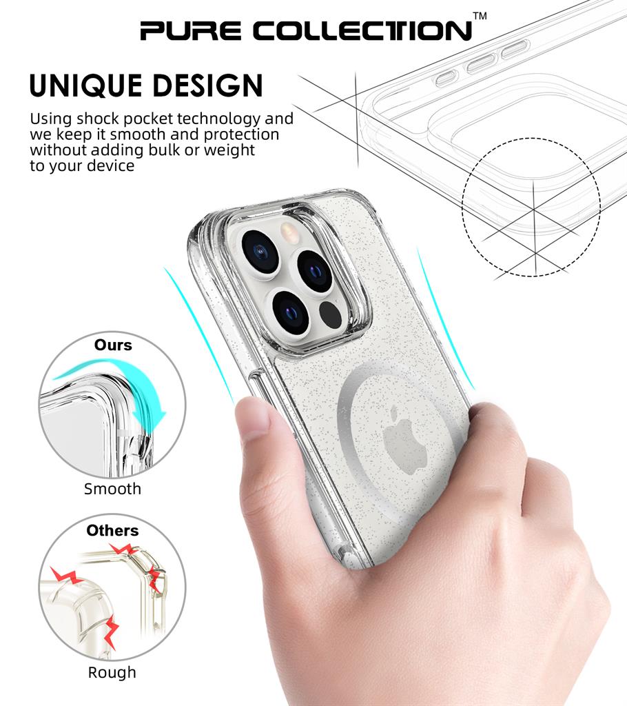 Apple iPhone 16 Pro TOKO Pure Glitter MagSafe hátlap tok (Ezüst)