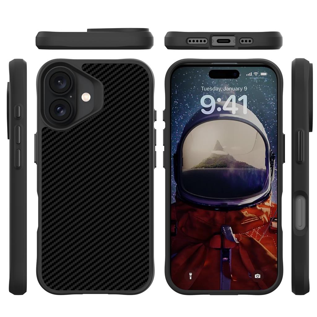 Apple iPhone 16 TOKO Carbon fiber hátlap tok (Fekete)