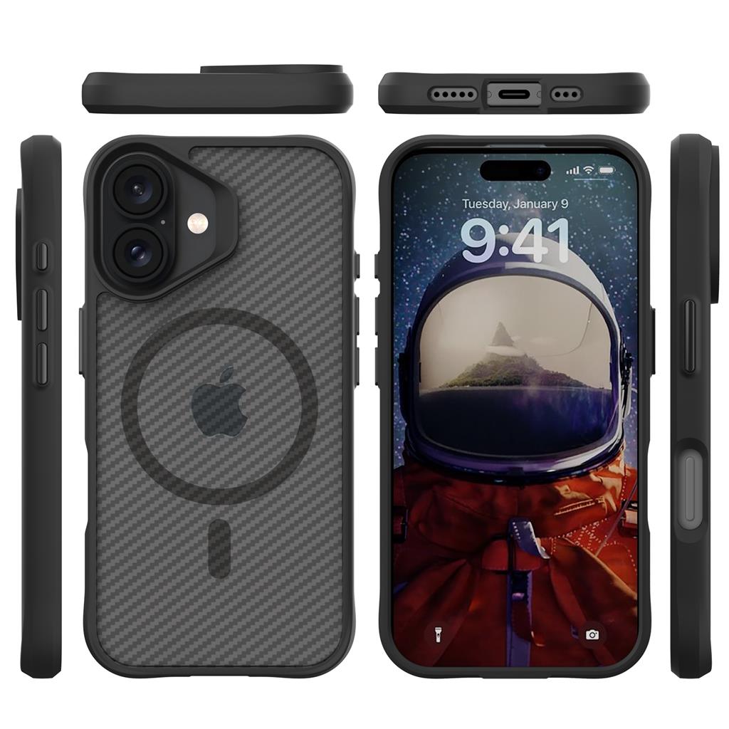 Apple iPhone 16 TOKO Carbon fiber MagSafe hátlap tok (Fekete)