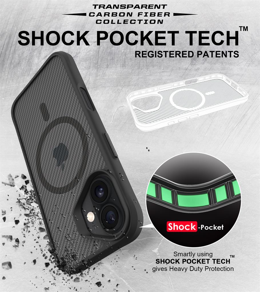 Apple iPhone 16 TOKO Carbon fiber MagSafe hátlap tok (Fekete)