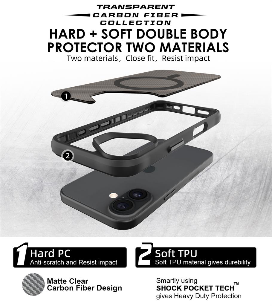 Apple iPhone 16 TOKO Carbon fiber MagSafe hátlap tok (Fekete)