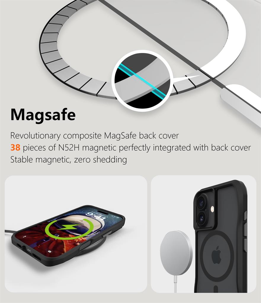 Apple iPhone 16 TOKO Octagon magsafe hátlap tok (Fekete)